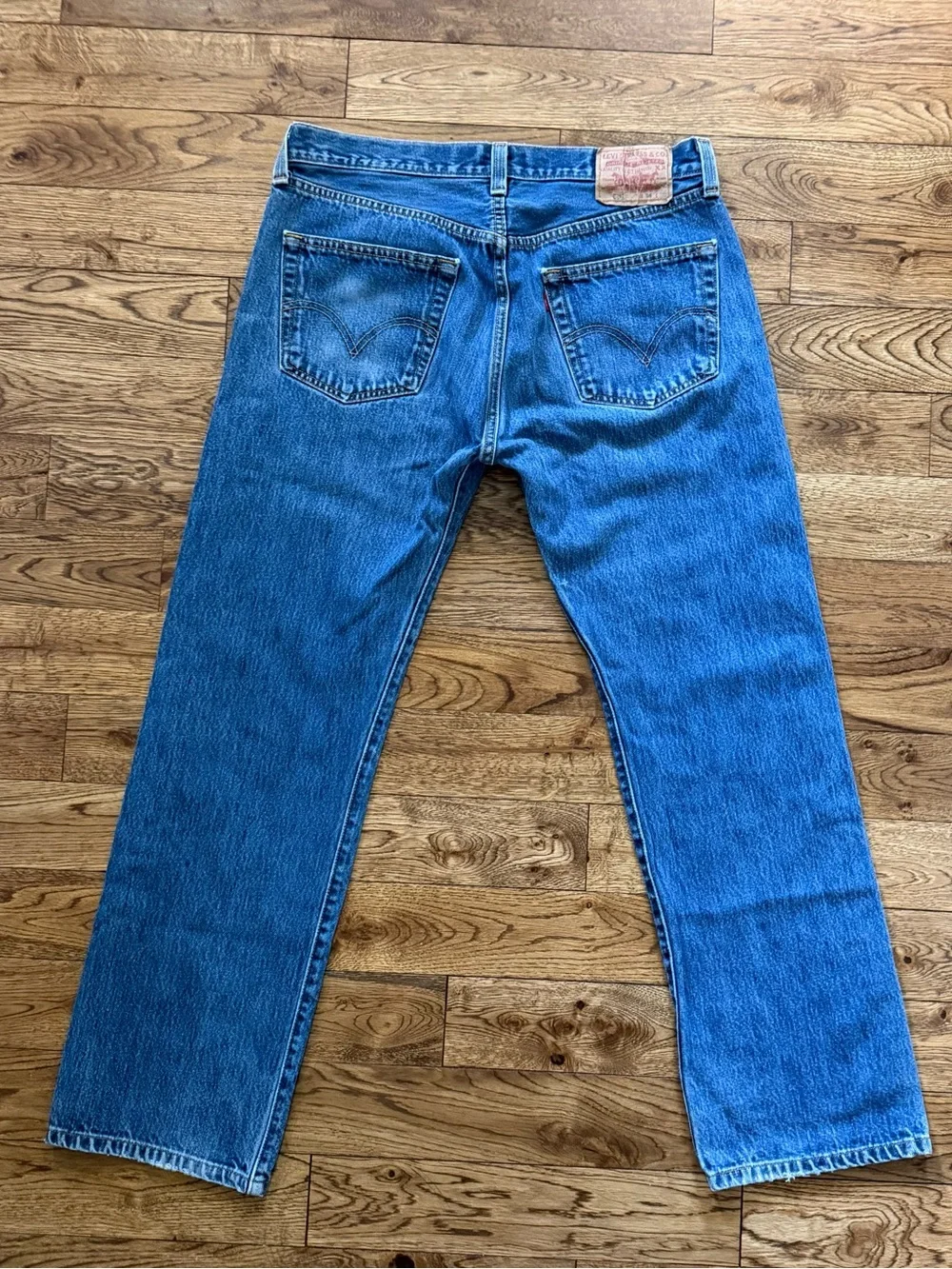 Y2K Levi's Button Fly Straight-Leg Authenticly Distressed Soft Blue Denim Jean